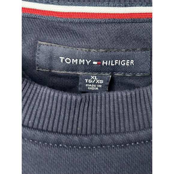 Tommy Hilfiger Sweatshirt Mens XL Navy Crewneck Big Spell Out Logo Pullover - Picture 8 of 11